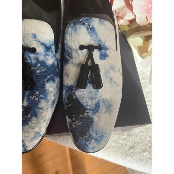 NEW LOUIS VUITTON Monogram Denim Tie Dye Mens Auteuil Slippers 7.5 Blue (800 - Picture 4 of 8